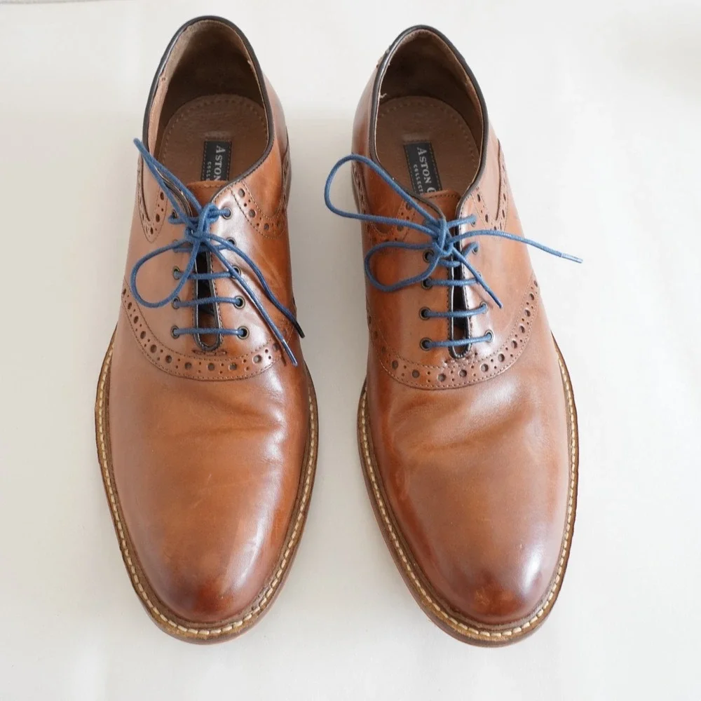 Aston Grey Collection Mens Oxford Derby Dress Shoes Sz 12 Brown Leather Lace Up